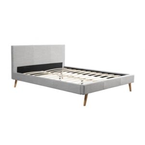 Cadre de lit style scandinave en tissu avec pieds bois