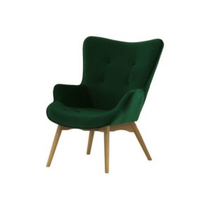 Fauteuil en velours vert et pied bois