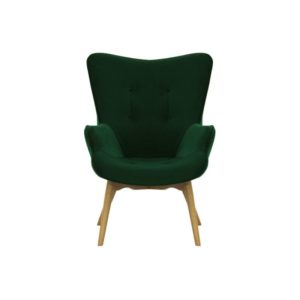 Fauteuil en velours vert et pied bois