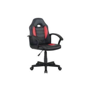 Fauteuil de bureau à roulettes avec accoudoirs en PU noir et rouge