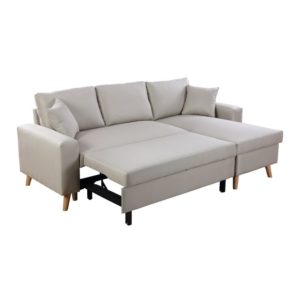 Canapé d’angle scandinave réversible convertible avec coffre en tissu