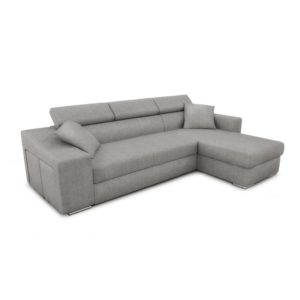 Canapé d’angle réversible, convertible avec coffre et 2 poufs en tissu