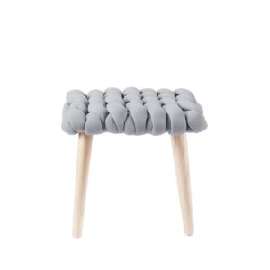 Pouf tabouret gris pied en bois