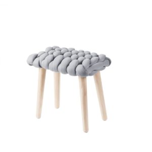 Pouf tabouret gris pied en bois