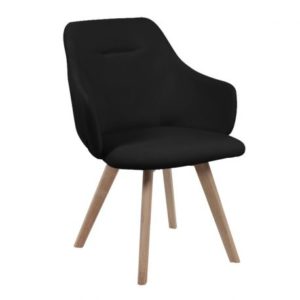 Fauteuil design noir avec pieds en bois massif