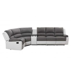 Canapé d’angle de relaxation 5 places avec accoudoir porte-gobelet modulable et amovible en microfibre et simili