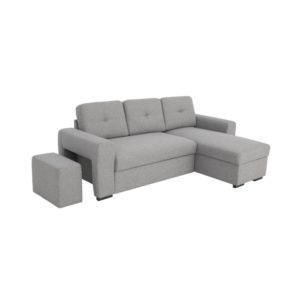 Canapé d’angle réversible convertible avec pouf et coffre en tissu