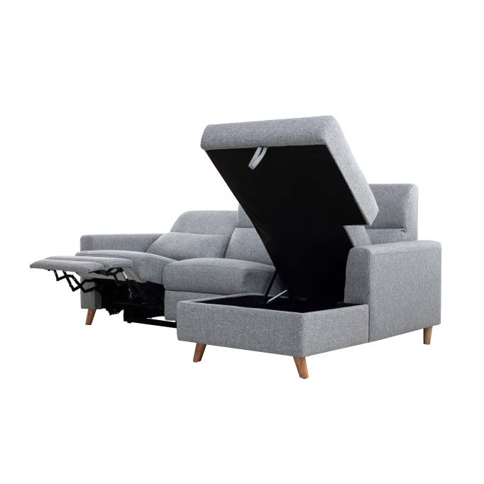Canapé D'Angle Convertible Lit Avec Rangement Et Ports USB - Gris Chenille - 209x130cm (3-4 Places)