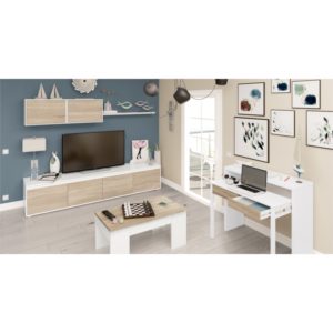 Bureau console extensible 2 tiroirs L100 cm