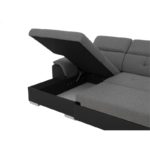 Canapé d’angle fixe convertible avec coffre et têtières en simili et tissu