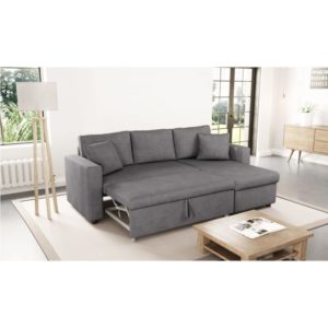 Canapé d’angle réversible, convertible en microfibre avec coffre