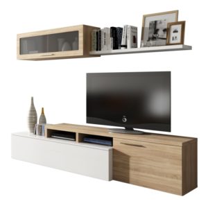 Meuble TV 2 portes avec étagère murale L200 cm