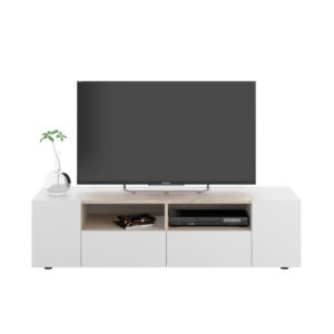 Meuble TV 4 portes et 2 niches de rangement L138 cm