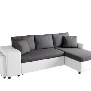 Canapé d’angle réversible convertible avec coffre et 2 poufs en microfibre et simili