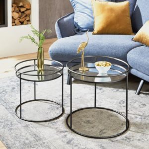 GOYAV – Lot de 2 tables basses en métal avec miroir