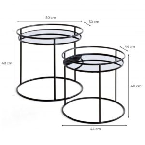 GOYAV – Lot de 2 tables basses en métal avec miroir